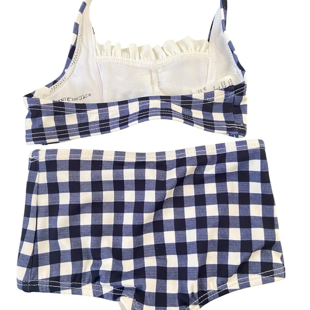 Janie and Jack Blue and White Plaid swimsuit with sandals